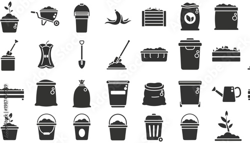 Gardening tools and equipment icon set for landscaping and yard work