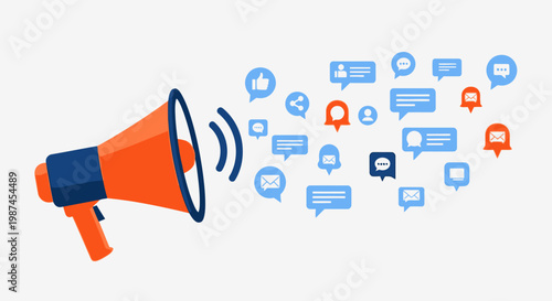 Megaphone with speech bubbles coming out.