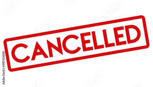 Cancelled stamp icon in red color on white background