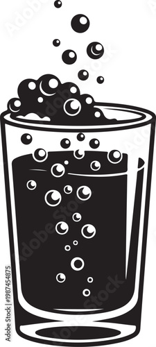 Black soda drink glass, fizzy beverage vector, carbonated cola illustration, refreshing drink