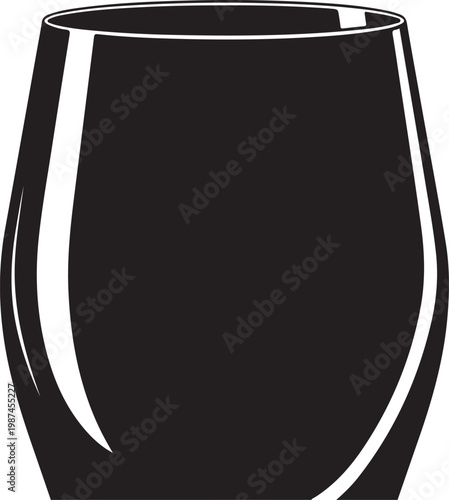 Black wine glass, stemless glassware, vector illustration, barware, drinkware