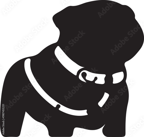 Bulldog wearing collar black silhouette vector icon
