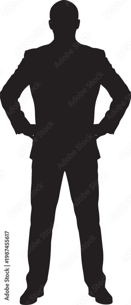 Fototapeta premium Silhouette of a businessman standing with hands on hips
