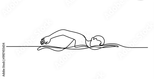 Minimalist continuous line art illustration of a person performing a freestyle swimming stroke Vector, illustration