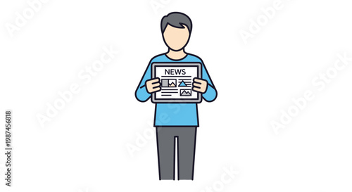 Man holding a newspaper with news headline.