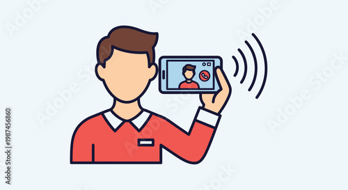 Man recording video with smartphone live streaming content online.