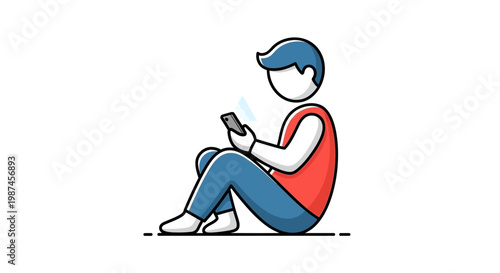Minimalist illustration of a person sitting and using a smartphone.