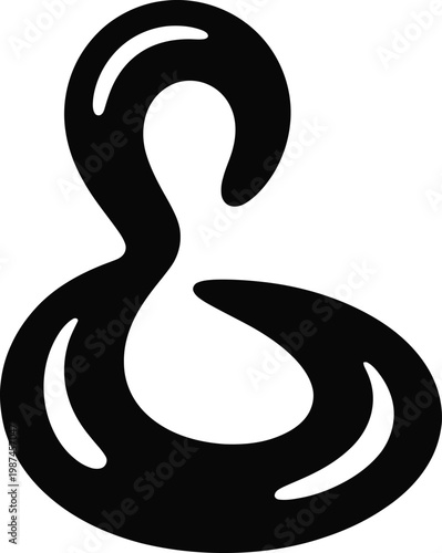 Black abstract ampersand symbol with fluid curves blob blobby