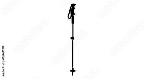 Single black trekking pole for hiking and outdoor adventures.