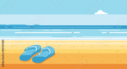 Beach scene with sandals summer vacation concept vector illustration