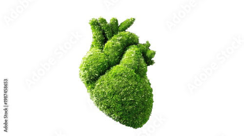 Fluffy Green Grass Heart Shape Symbol for Love and Care isolated on transparent background PNG element