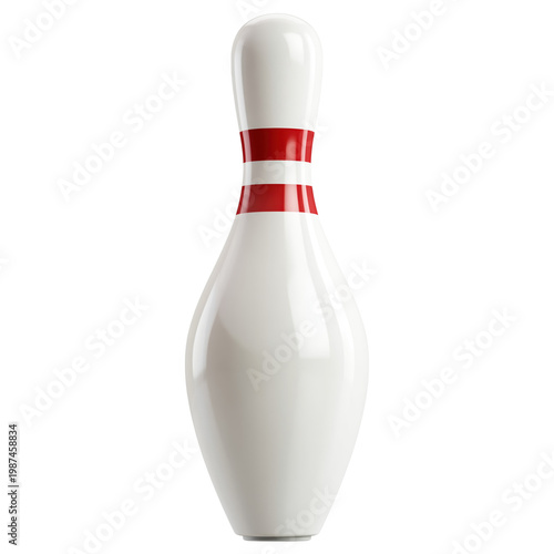 Bowling Pin Object with Red Stripes, Realistic Sport Equipment Isolated on Transparent Background PNG Element