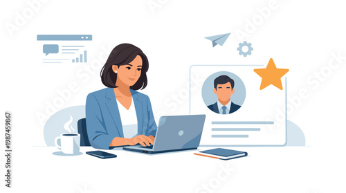 A professional developing personal branding in a modern workspace, carefully shaping online presence and communication style to reflect expertise and identity,