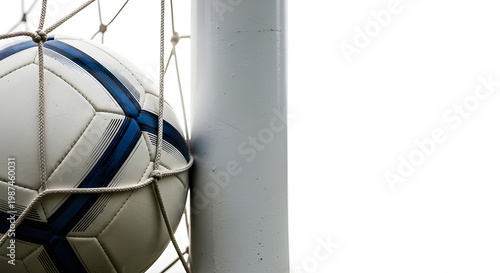 A soccer ball nested in the net