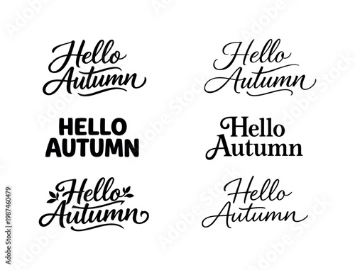 "Hello Autumn" a collection of six different typographic interpretations of the same phrase, arranged in a