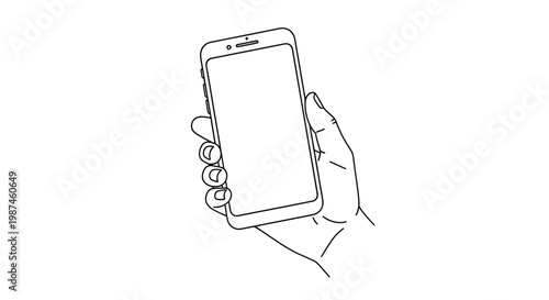 Hand holding a modern smartphone with blank screen.