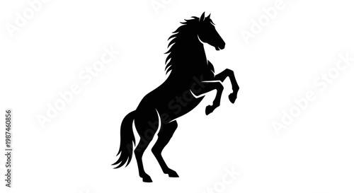Powerful black horse silhouette rearing on hind legs.