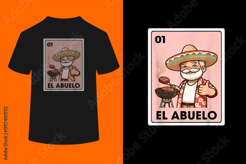 El Abuelo Grilling Grandpa Mexican Bingo Card T-Shirt
