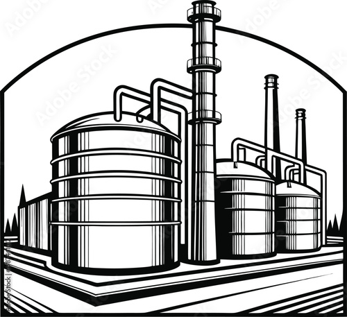 Factory with Storage Tanks Silhouette Petrochemical Industry Isolated Transparent Background