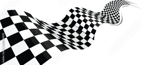 Dynamic checkered flag waving in a stylized, flowing motion, symbolizing victory and speed