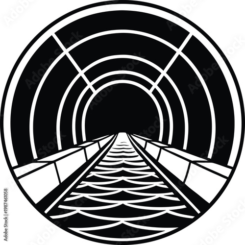 Futuristic Tunnel Silhouette Abstract Corridor Illustration Transparent on White Background