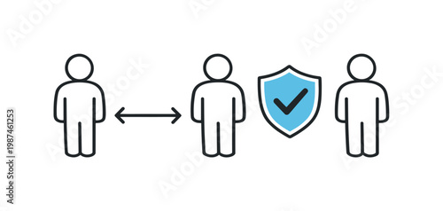 Social distancing strategy supporting public health measures and community safety in shared spaces and workplaces, a simple group of human icons spaced apart combined