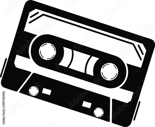 Cassette Tape Silhouette Retro Music Illustration Transparent on White Background