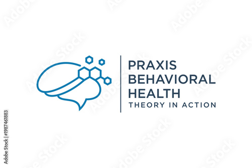 Praxis Behavioral Health logo featuring a stylized brain and molecule design.
