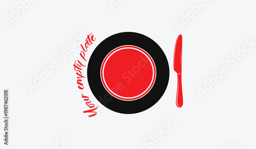 An empty plate with a knife on the side Vector, logo, EPS