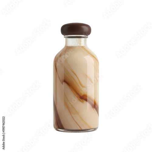 Glass bottle filled with swirled coffee and milk isolated on a transparent background