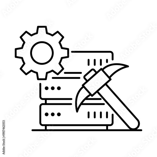 Data Mining Icon, Extracting Patterns and Valuable Knowledge from Large Datasets, Supporting discovery, segmentation, and predictive analysis