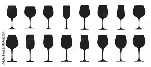 Multiple wine glass silhouettes in a row. vector illustration eps 10.