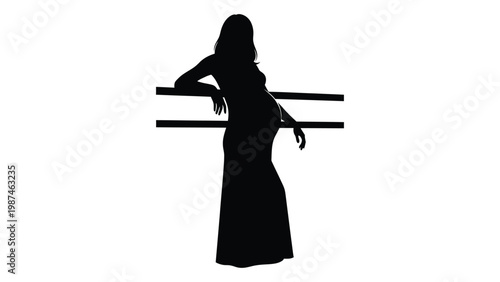 A silhouetted pregnant woman leans against a railing showcasing her baby bump
