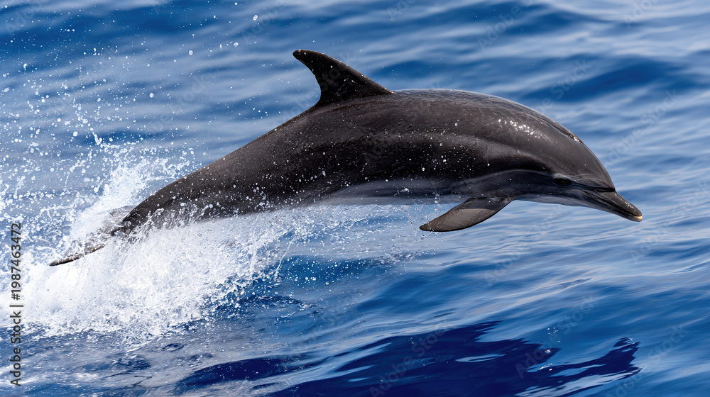 Fototapeta premium Dolphin swimming gracefully in clear blue ocean water
