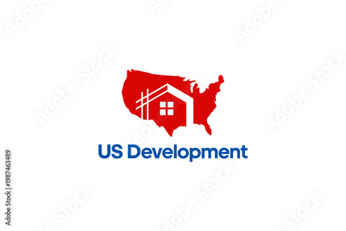 US Development logo featuring a house silhouette within a red map of the United States.