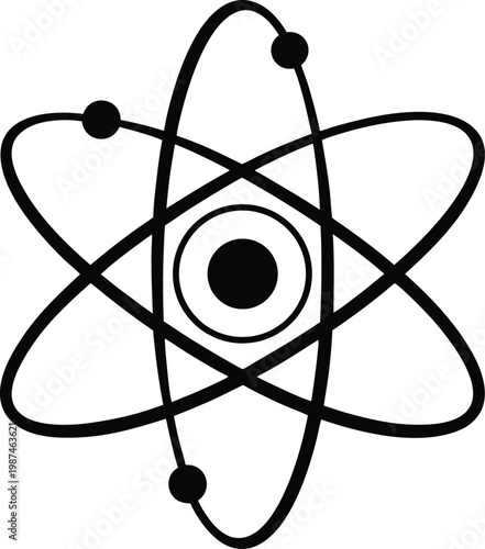 Atomic Structure Silhouette Minimal Physics Icon Isolated Transparent Background