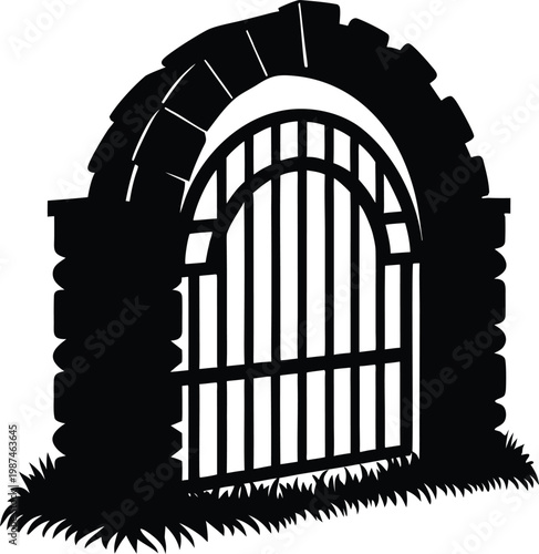 Vintage Garden Arch Gate Silhouette Iron Door Isolated Transparent Background