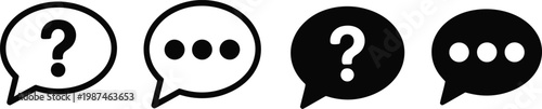Speech bubble icons set featuring question and ellipsis chat symbols in outline and solid styles for communication vector design