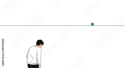 Man standing alone with head down, feeling sad or contemplative in a minimalist space