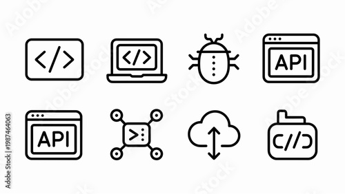 Modern Programming and Software Development Thin Line Icon Set  Coding, Debugging, and Web Build Elements