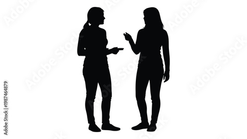 Two women silhouetted in conversation one holding a smartphone high quality professional