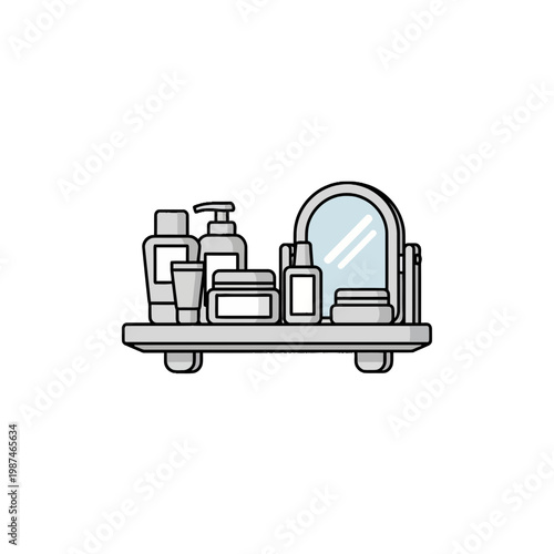 Minimalist Skincare and Cosmetic Products on Shelf Vector Illustration