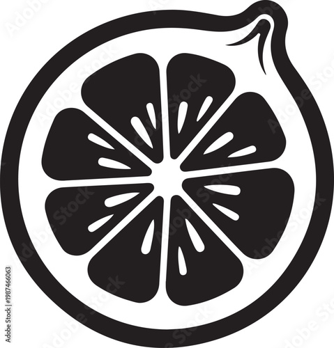 Black and white lemon slice vector icon, citrus fruit symbol, monochrome illustration, food logo element