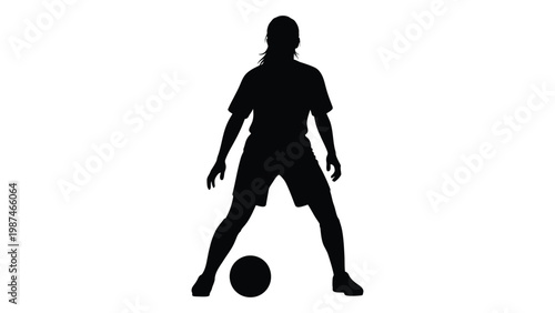 Silhouette of a woman playing with a ball against a white background