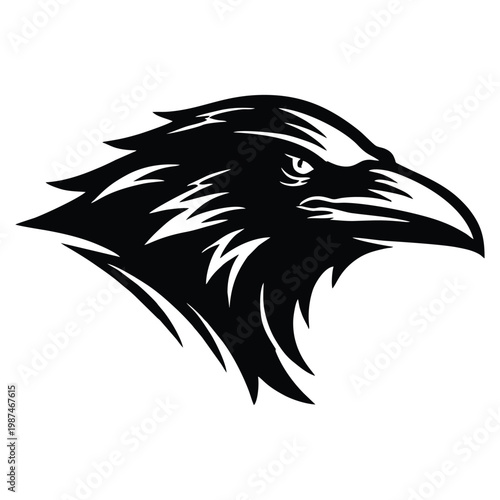Intimidating Raven Head Mascot Vector Illustration Bold Black and White Crow Symbol