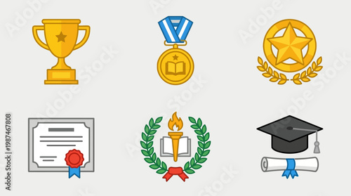 Awards and education icons set.