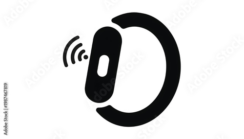 Notification bell with ringing sound waves icon in bold black style for app alerts and messaging systems