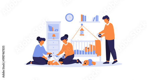 Family Playing with Dog at Home in Cozy Living Room