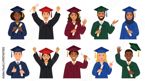 Diverse group of graduates celebrating.