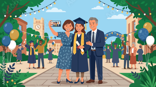 Graduate and family in celebration.